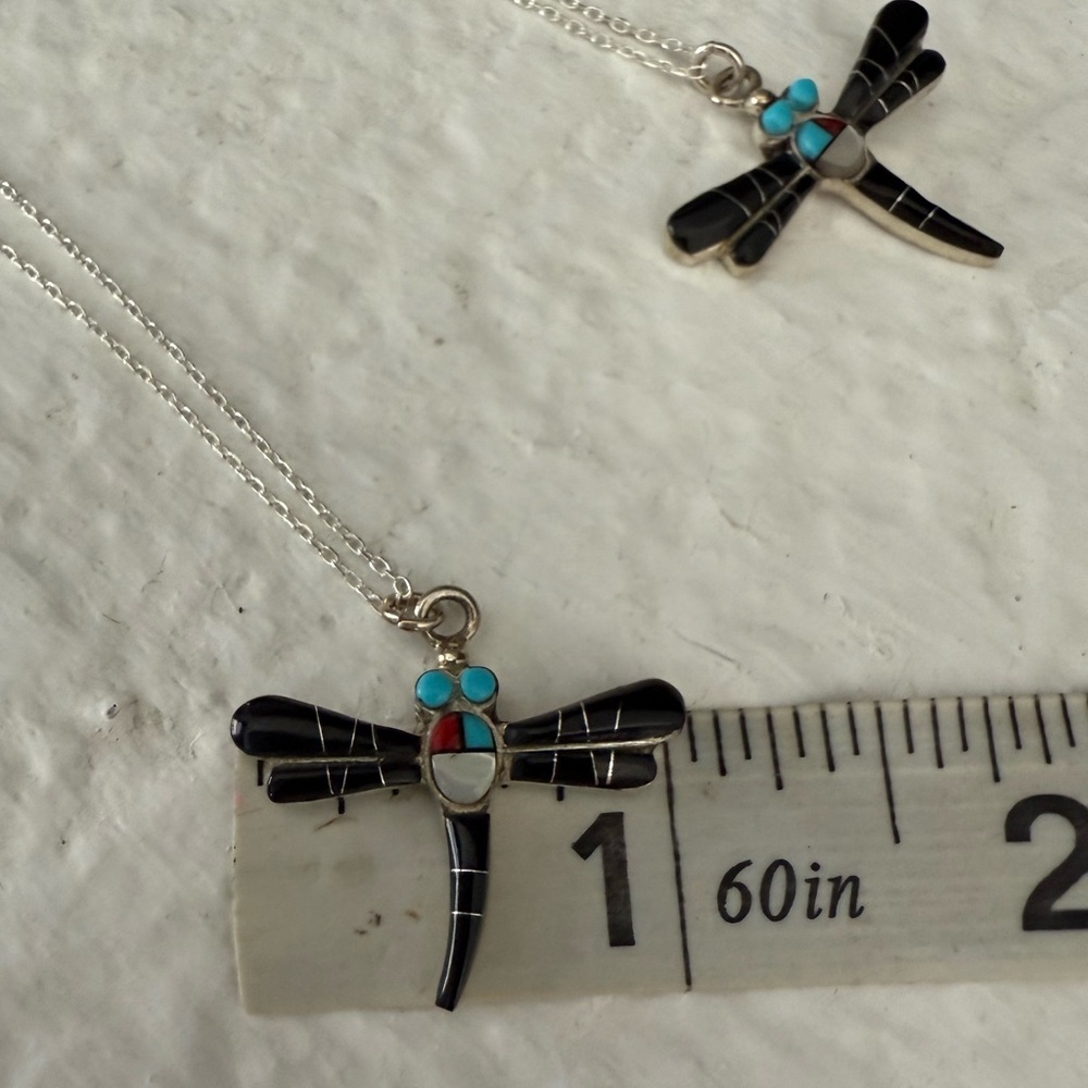 Silver Dragonfly Inlay Pendant Necklace - Picture 3 of 5